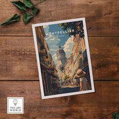 Montpellier Wall Art featuring a picturesque street scene in France, showcasing vibrant colors and captivating details.