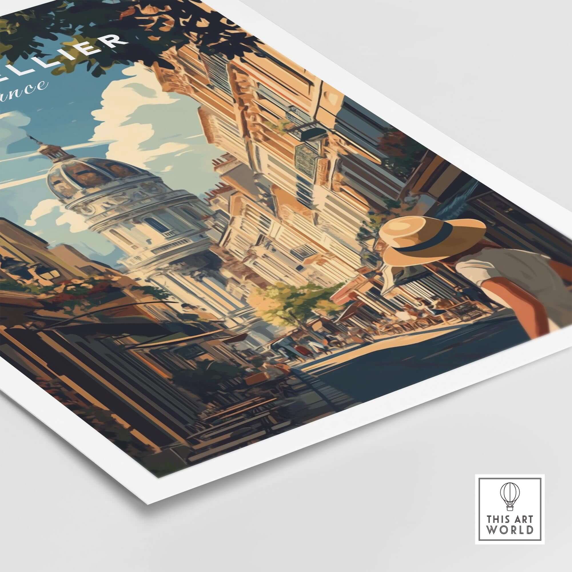 Montpellier Wall Art featuring a scenic street view in France with vibrant colors and intricate details.