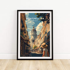 Montpellier Wall Art featuring a beautiful street scene in France with vibrant colors and intricate details.