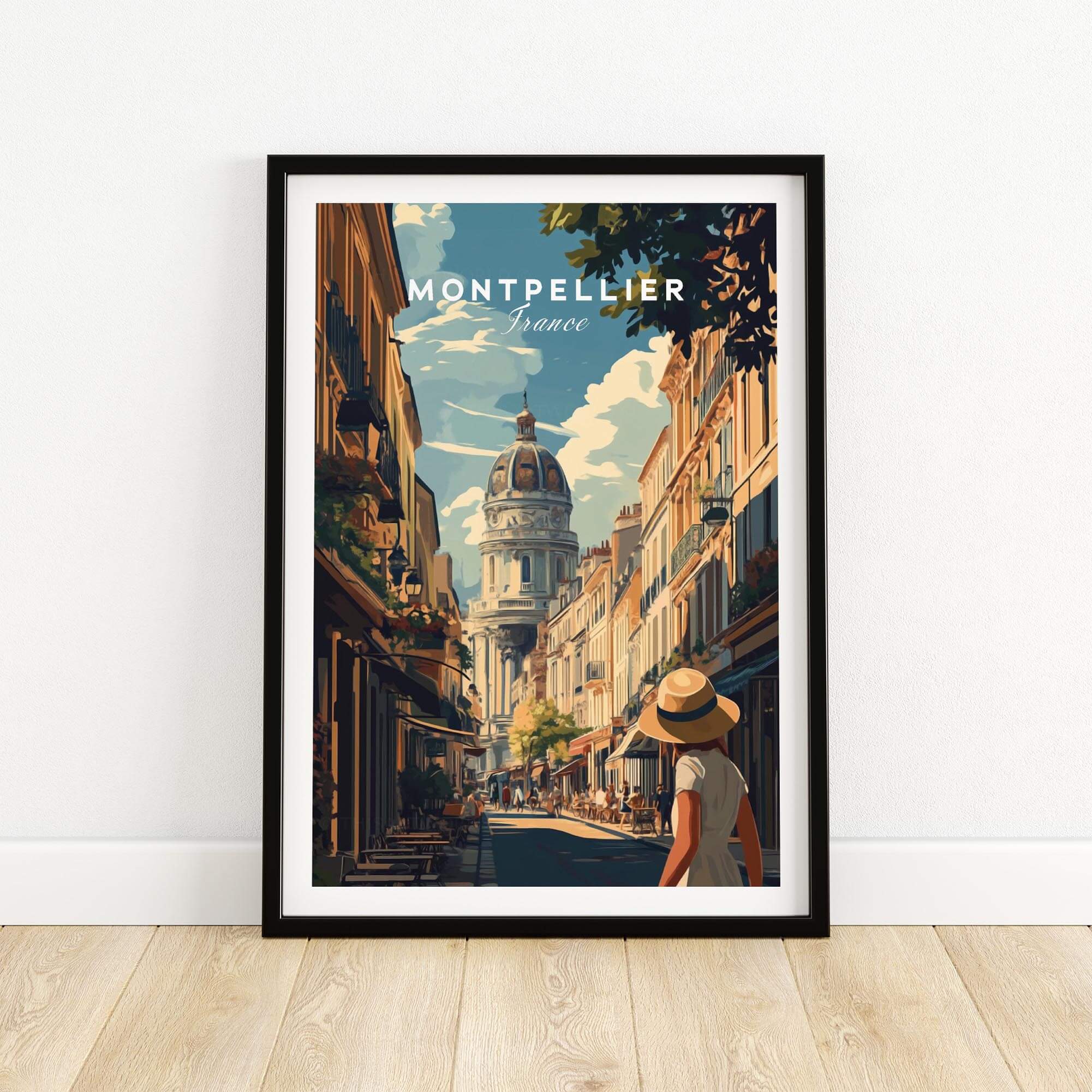 Montpellier Wall Art featuring a beautiful street scene in France with vibrant colors and intricate details.