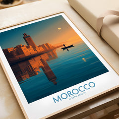 Morocco Poster | North African Cityscape Sunset Canvas Print featuring a stunning reflection of a city at sunset.