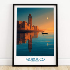 Morocco Poster | North African Cityscape Sunset Canvas Print showcasing a serene sunset over a historic medina.
