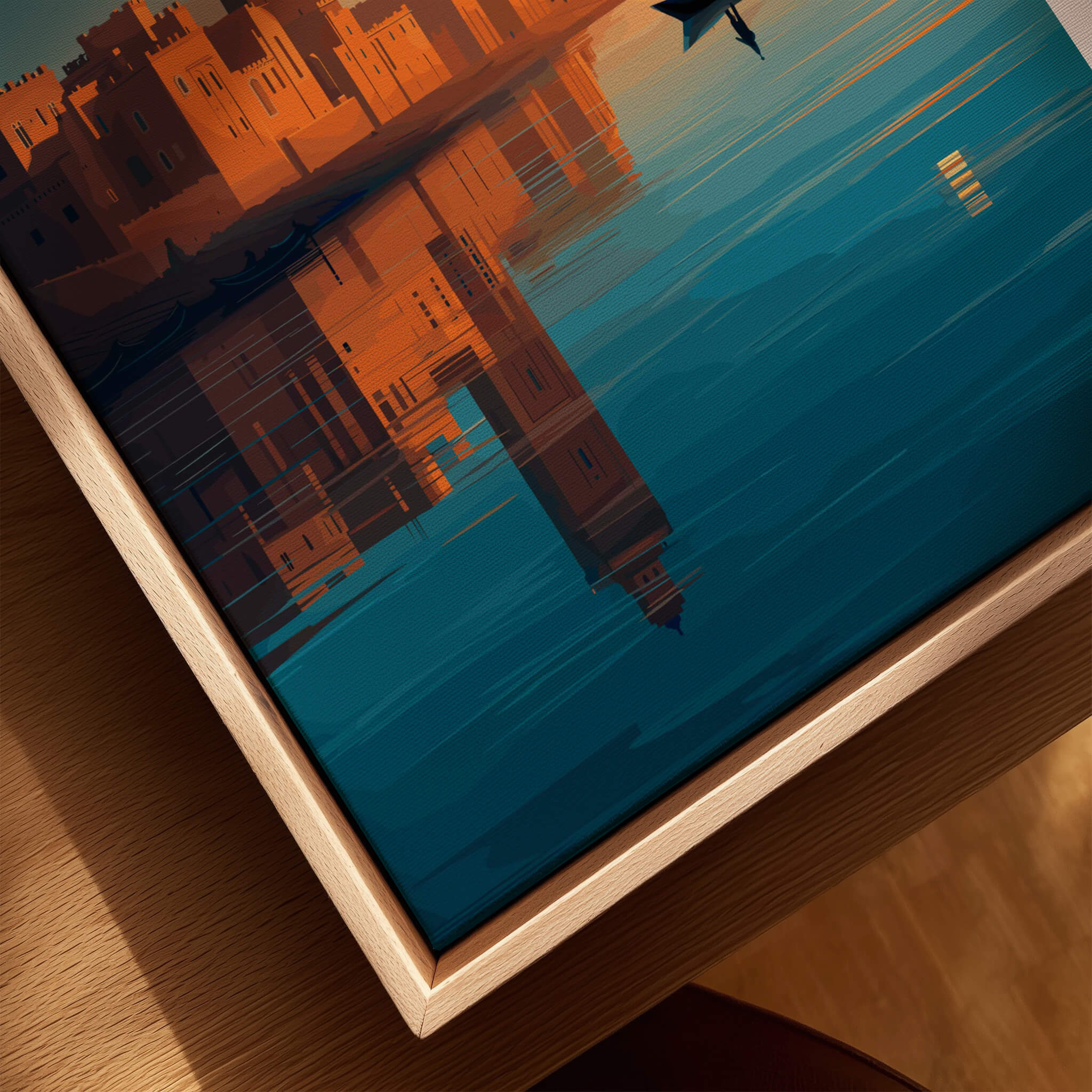 Morocco North Africa Wall Art Print | Mosque & Minaret Travel Poster featuring a serene reflection of minarets.