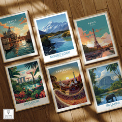 Mount Cook New Zealand Canvas Print | Scenic Alpine Landscape Poster among travel art prints featuring Venice, Paris, Barcelona, and Sri Lanka.