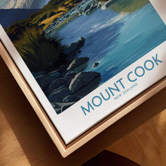 Mount Cook New Zealand Canvas Print | Scenic Alpine Landscape Poster showcasing a vibrant lakeside scene.