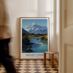 Mount Cook New Zealand Canvas Print | Scenic Alpine Landscape Poster displayed in a stylish interior.