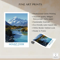 Mount Cook New Zealand Canvas Print | Scenic Alpine Landscape Poster showcasing the stunning alpine scenery.