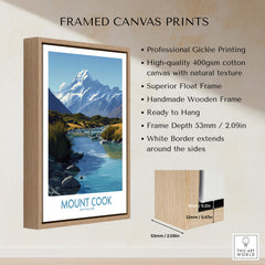 Mount Cook New Zealand Canvas Print | Scenic Alpine Landscape Poster framed canvas print with professional Giclée printing.