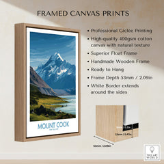 Mount Cook New Zealand Poster | Southern Alps Nature Scene Canvas Print framed in a wooden float frame.
