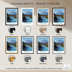 Mount Cook New Zealand Canvas Print | Scenic Alpine Landscape Poster framed print color options including black, white, and natural.