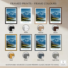 Mount Cook New Zealand Poster | Southern Alps Nature Scene Canvas Print in various frame color options.