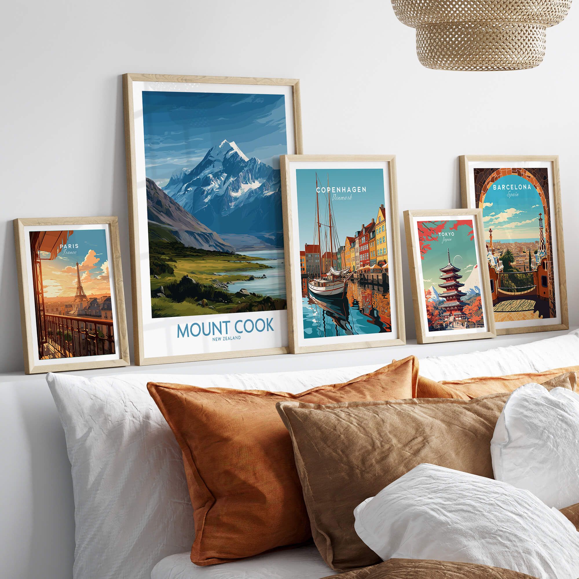 Mount Cook New Zealand Poster | Southern Alps Nature Scene Canvas Print displayed in a stylish interior setting.