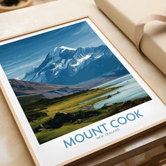 Mount Cook New Zealand Poster | Southern Alps Nature Scene Canvas Print showcasing the stunning landscape and mountains.