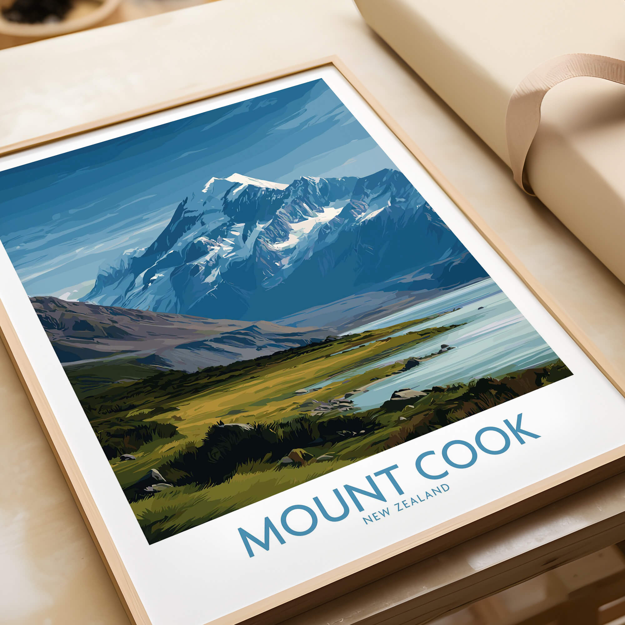 Mount Cook New Zealand Poster | Southern Alps Nature Scene Canvas Print showcasing the stunning landscape and mountains.