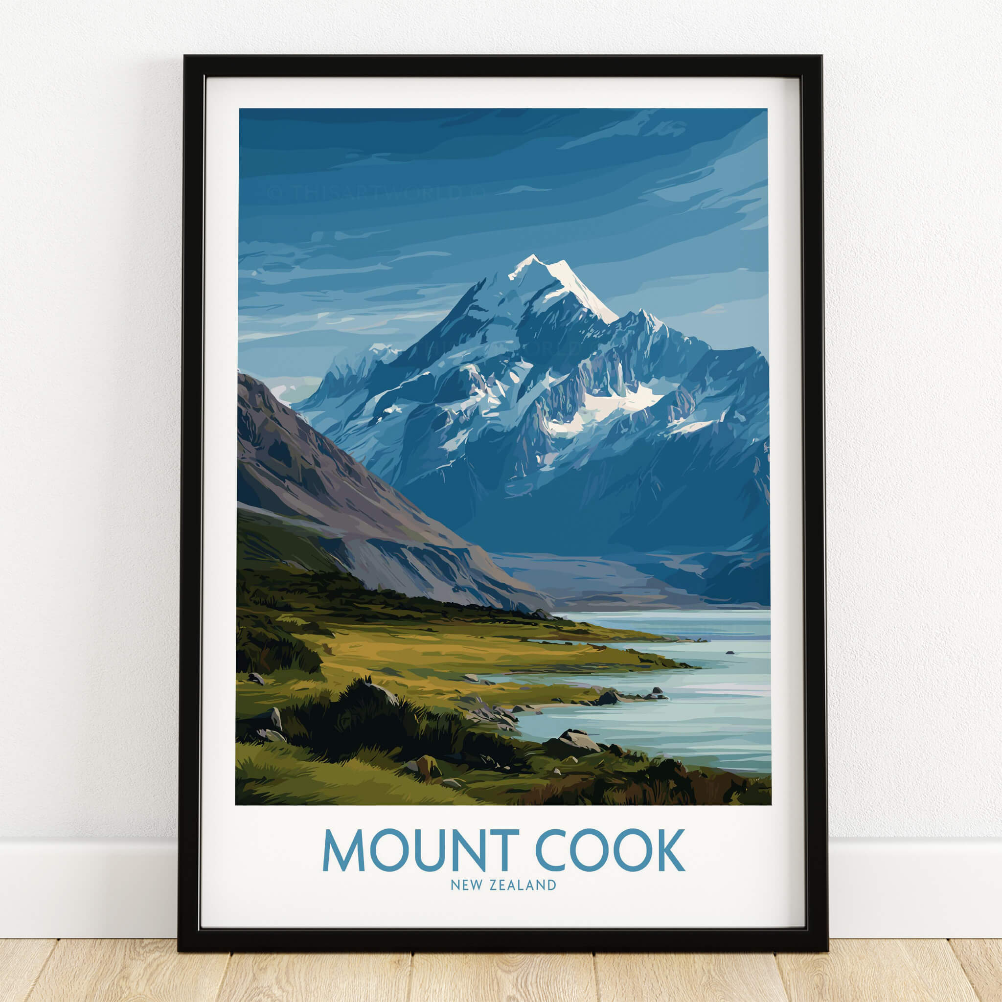 Mount Cook New Zealand Poster | Southern Alps Nature Scene Canvas Print featuring a majestic mountain landscape