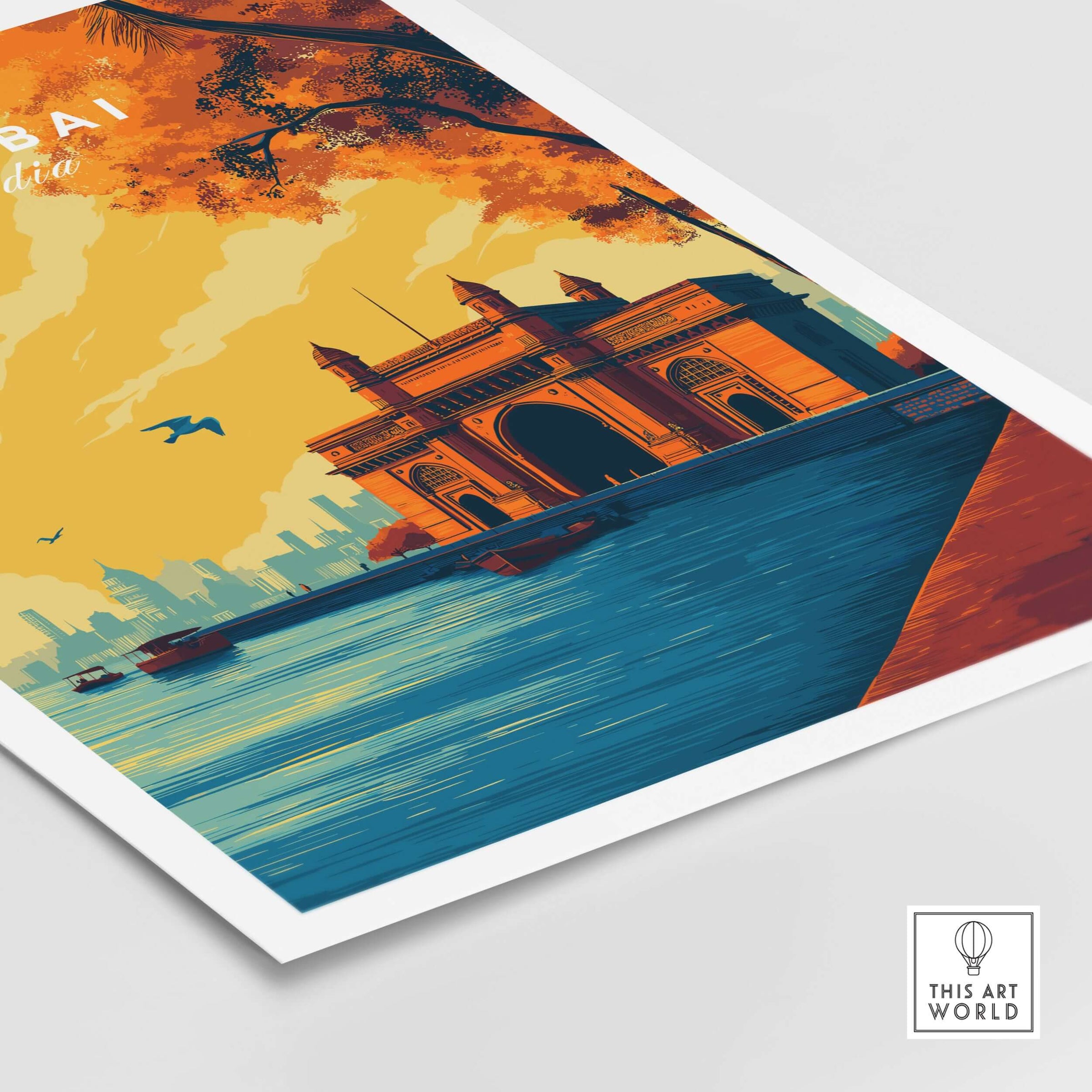 Mumbai India Gateway of India Dusk Poster - Vibrant City Landmark Print showcasing the iconic landmark at twilight.