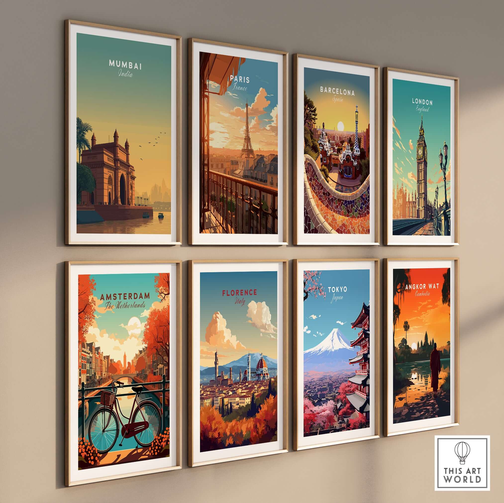 Mumbai India Gateway of India Sunset Poster - Mumbai Landmark Wall Art displayed among city posters.