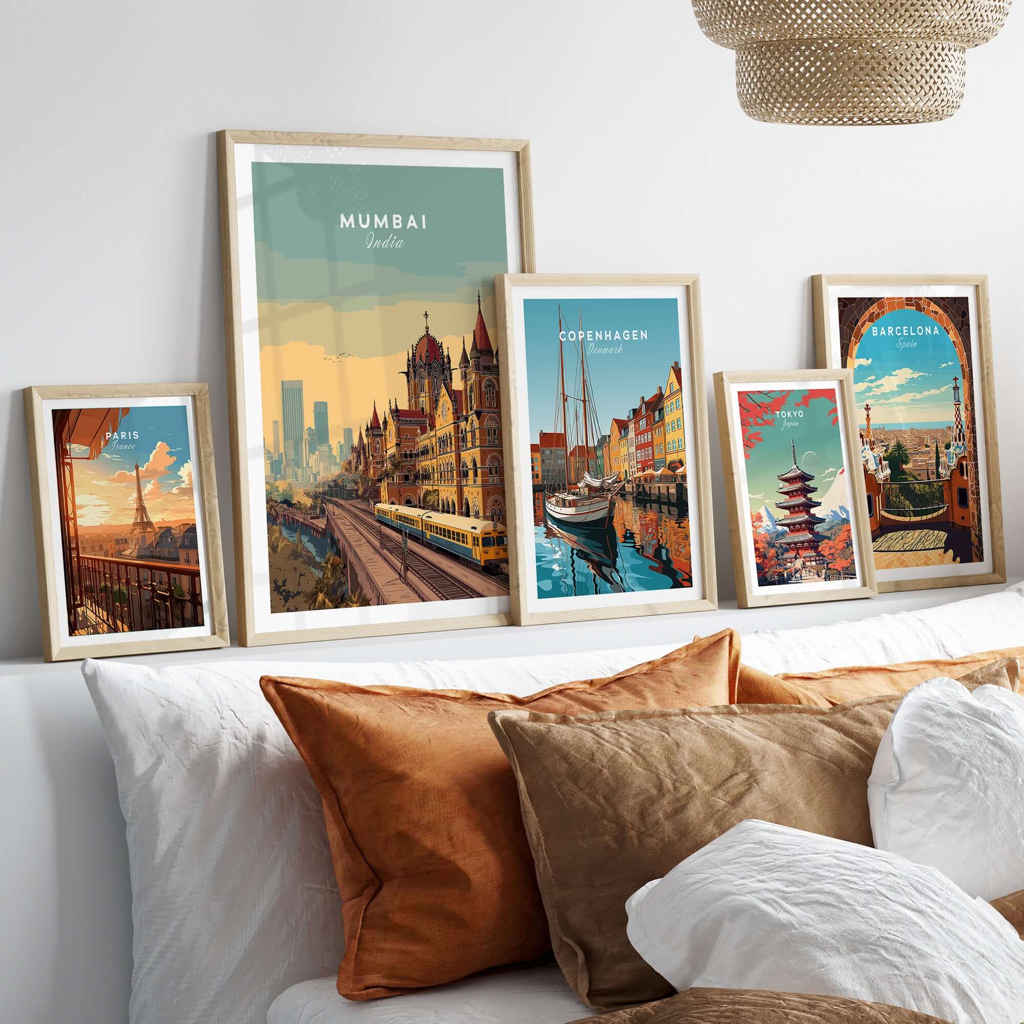 Mumbai India Chhatrapati Shivaji Terminus Poster - Historic Train Station Art Print displayed in a stylish interior setting.