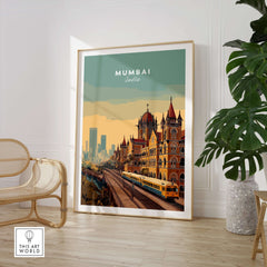 Mumbai India Chhatrapati Shivaji Terminus Poster - Historic Train Station Art Print in stylish home decor setting.