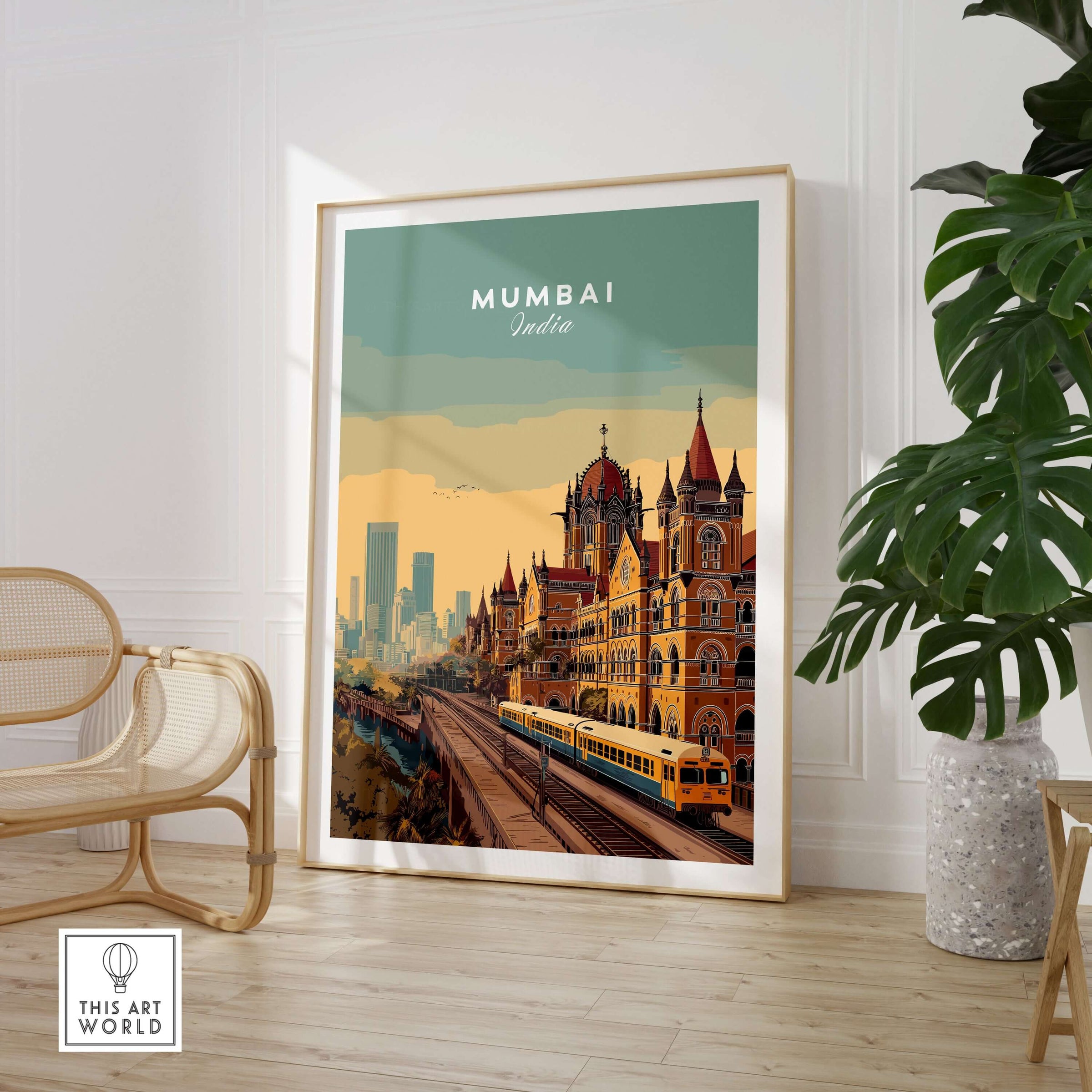 Mumbai India Chhatrapati Shivaji Terminus Poster - Historic Train Station Art Print in stylish home decor setting.