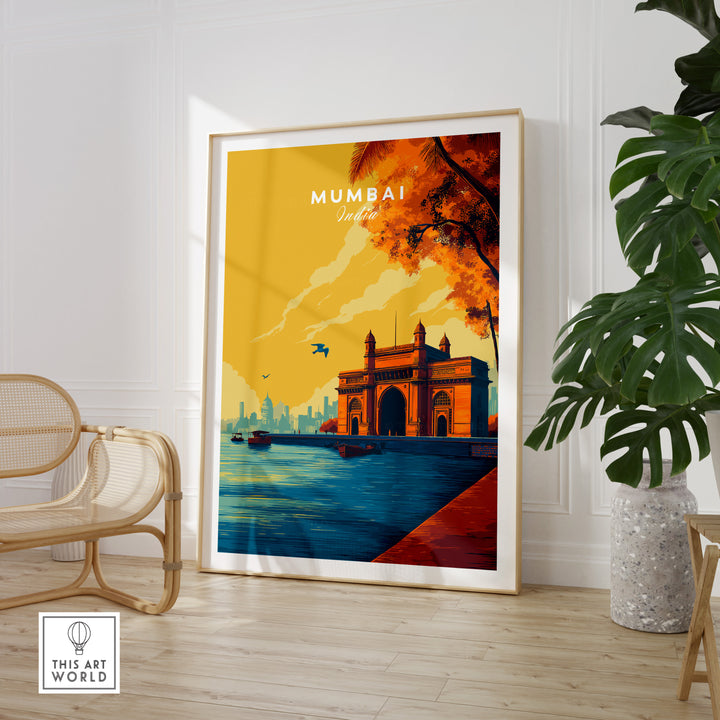 Mumbai Gateway of India poster showcasing vibrant twilight colors, perfect for home decor.