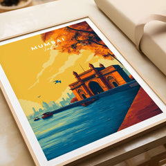 Mumbai India Gateway of India Dusk Poster - Vibrant City Landmark Print showcasing the iconic landmark at twilight.