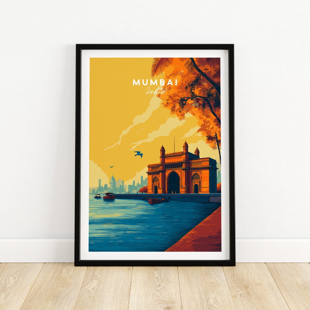 Mumbai Gateway of India dusk poster, vibrant city landmark print framed decor