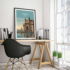 Mumbai India Gateway of India Waterfront Print - Cityscape Travel Poster in modern interior setting.