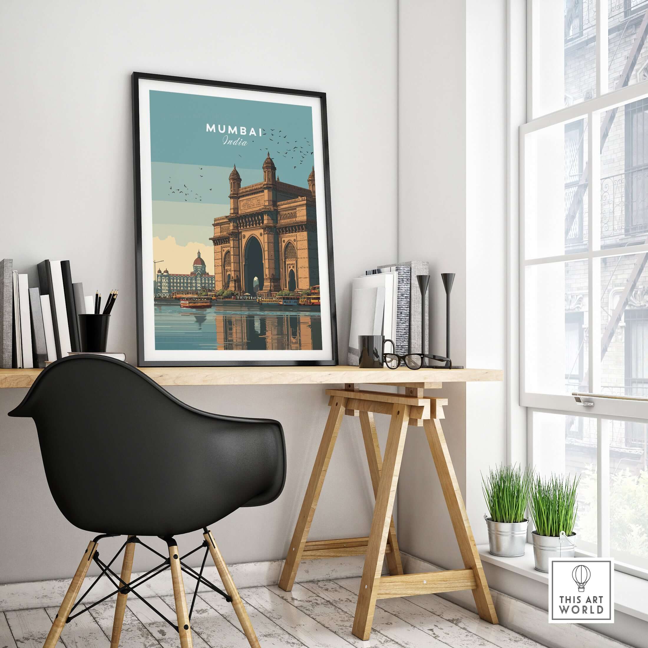 Mumbai India Gateway of India Waterfront Print - Cityscape Travel Poster in modern interior setting.