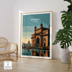 Mumbai India Gateway of India Waterfront Print - Cityscape Travel Poster in a modern interior setting.