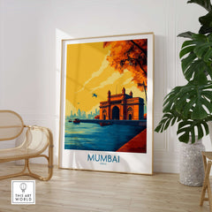 Mumbai India Golden Hour Archway Wall Art - Famous Indian Monument in vibrant decor}