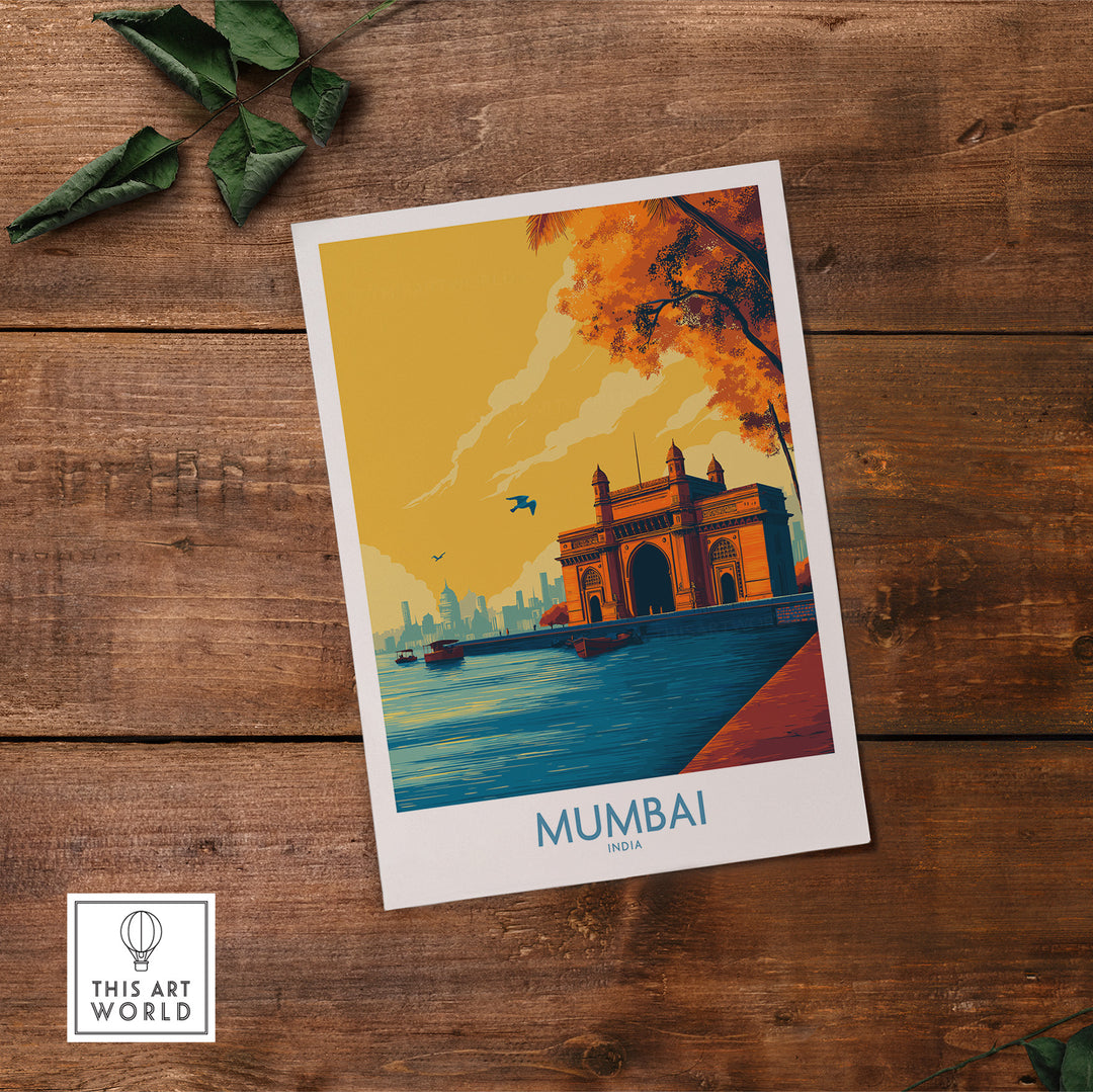 Mumbai India Golden Hour Archway Wall Art showcasing the Gateway of India with a sunset backdrop.
