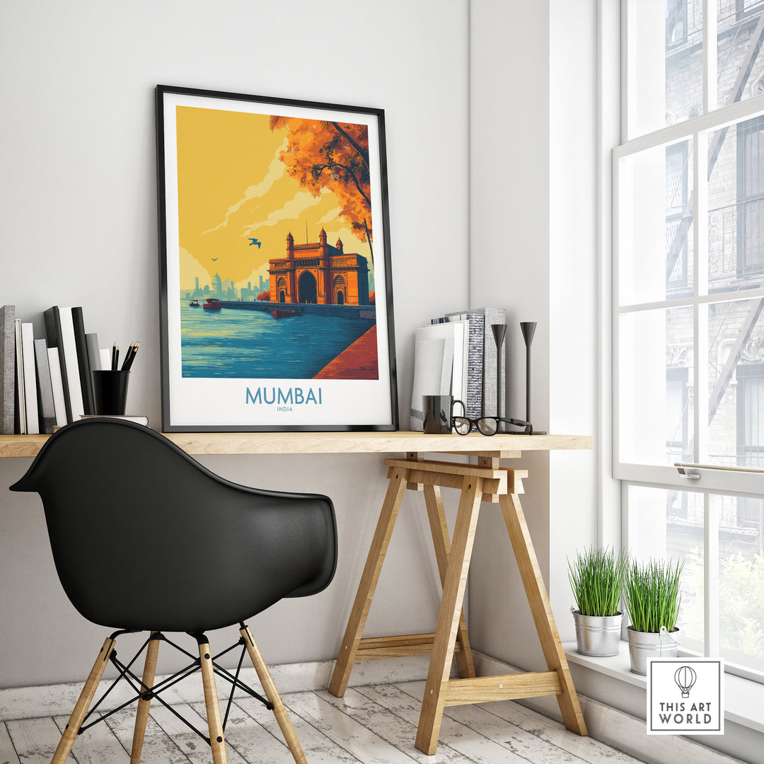 Mumbai wall art featuring the Gateway of India, perfect for home decor with vibrant colors and cultural charm.