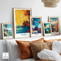 Mumbai India Golden Hour Archway Wall Art - Famous Indian Monument displayed among travel-themed wall art prints.
