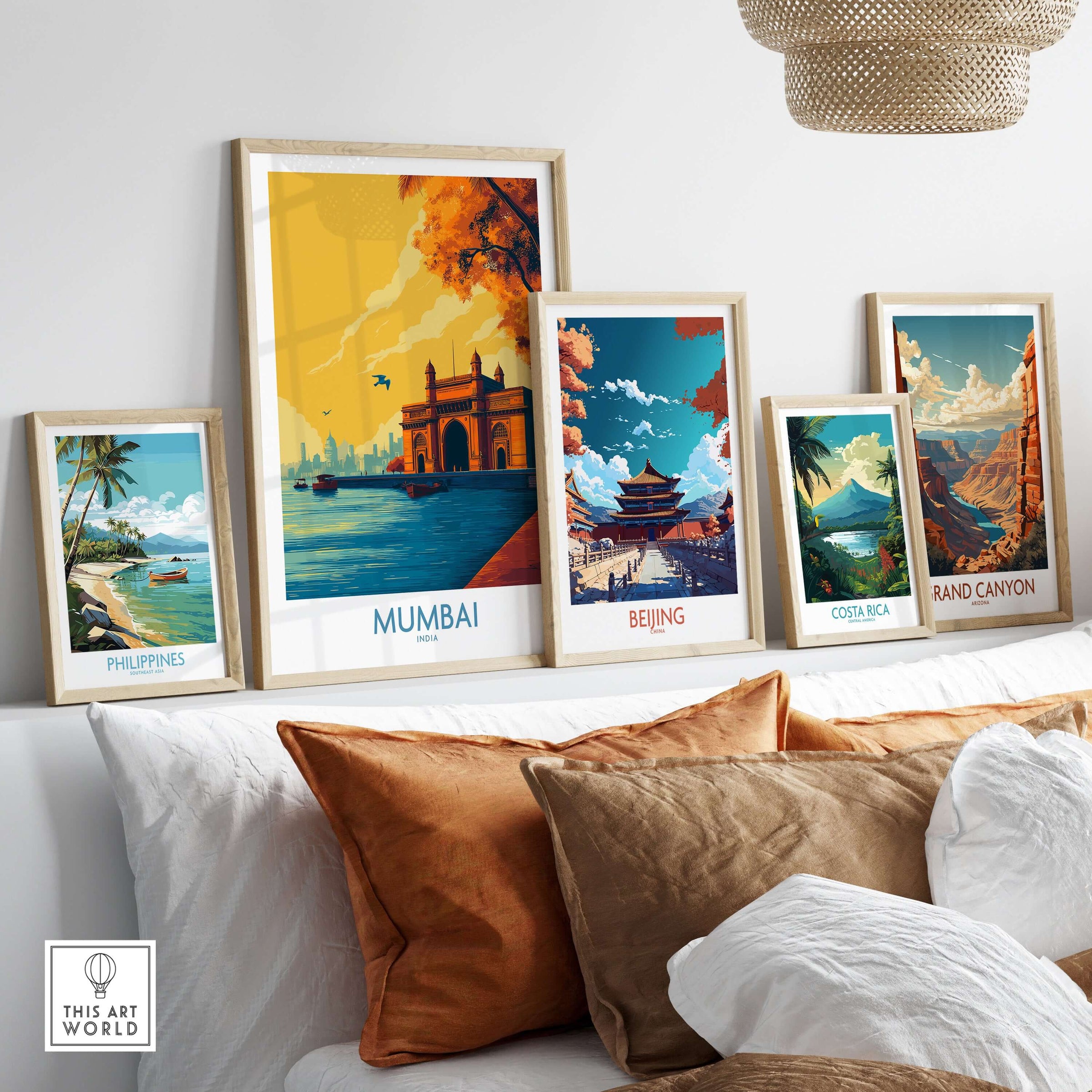 Mumbai India Golden Hour Archway Wall Art - Famous Indian Monument displayed among travel-themed wall art prints.