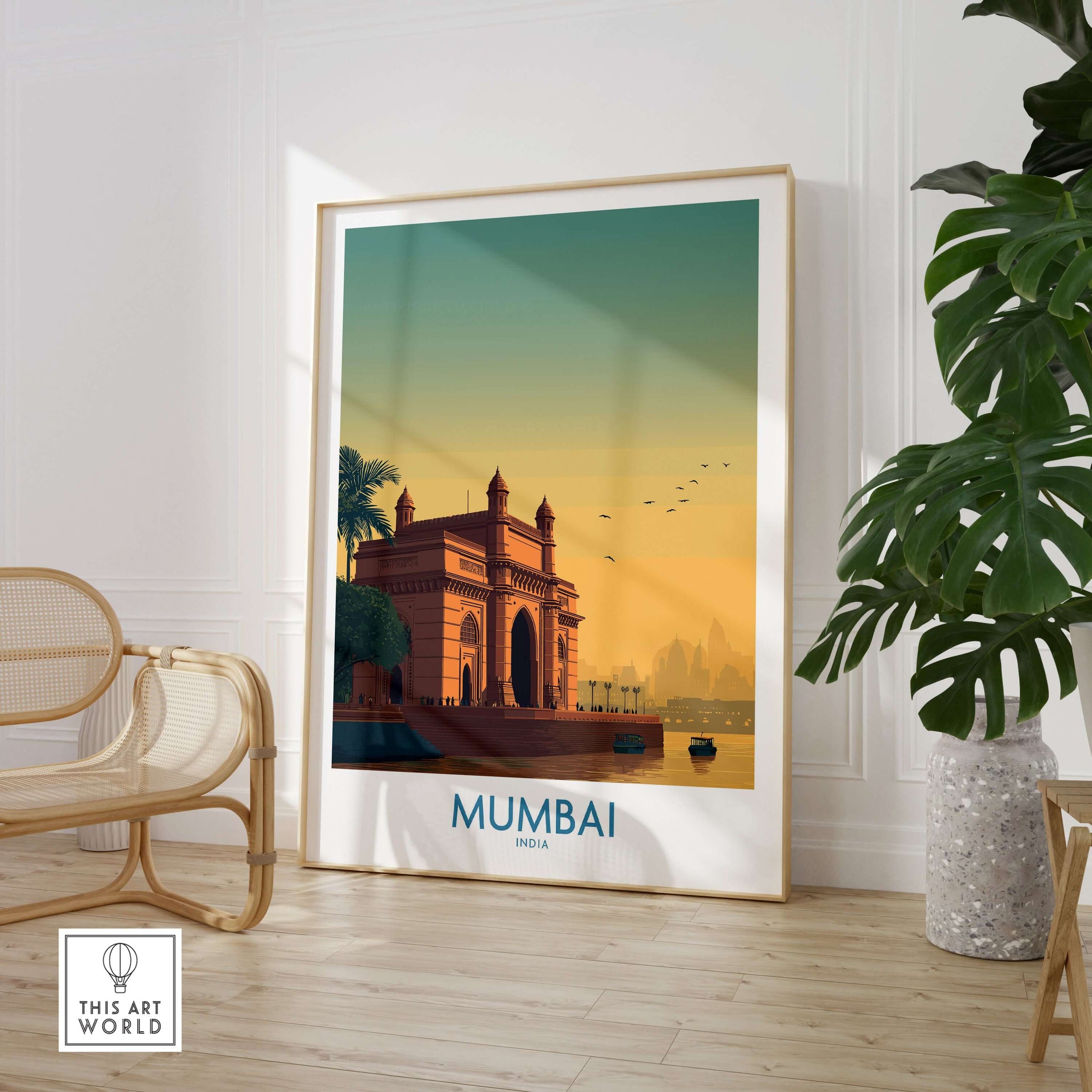 Mumbai India Harbor View Travel Print - Historic Gateway of India in a modern living space.