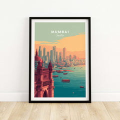 Mumbai India Skyline & Gateway Poster - Modern Cityscape Wall Art showcasing iconic Gateway and vibrant city skyline.