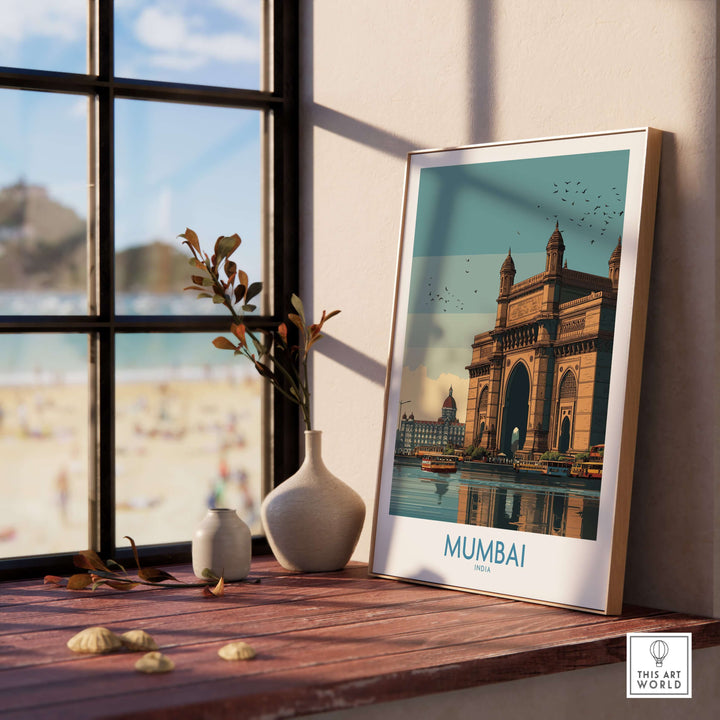 Mumbai travel print featuring the iconic Gateway of India, showcasing architectural beauty and cultural heritage.