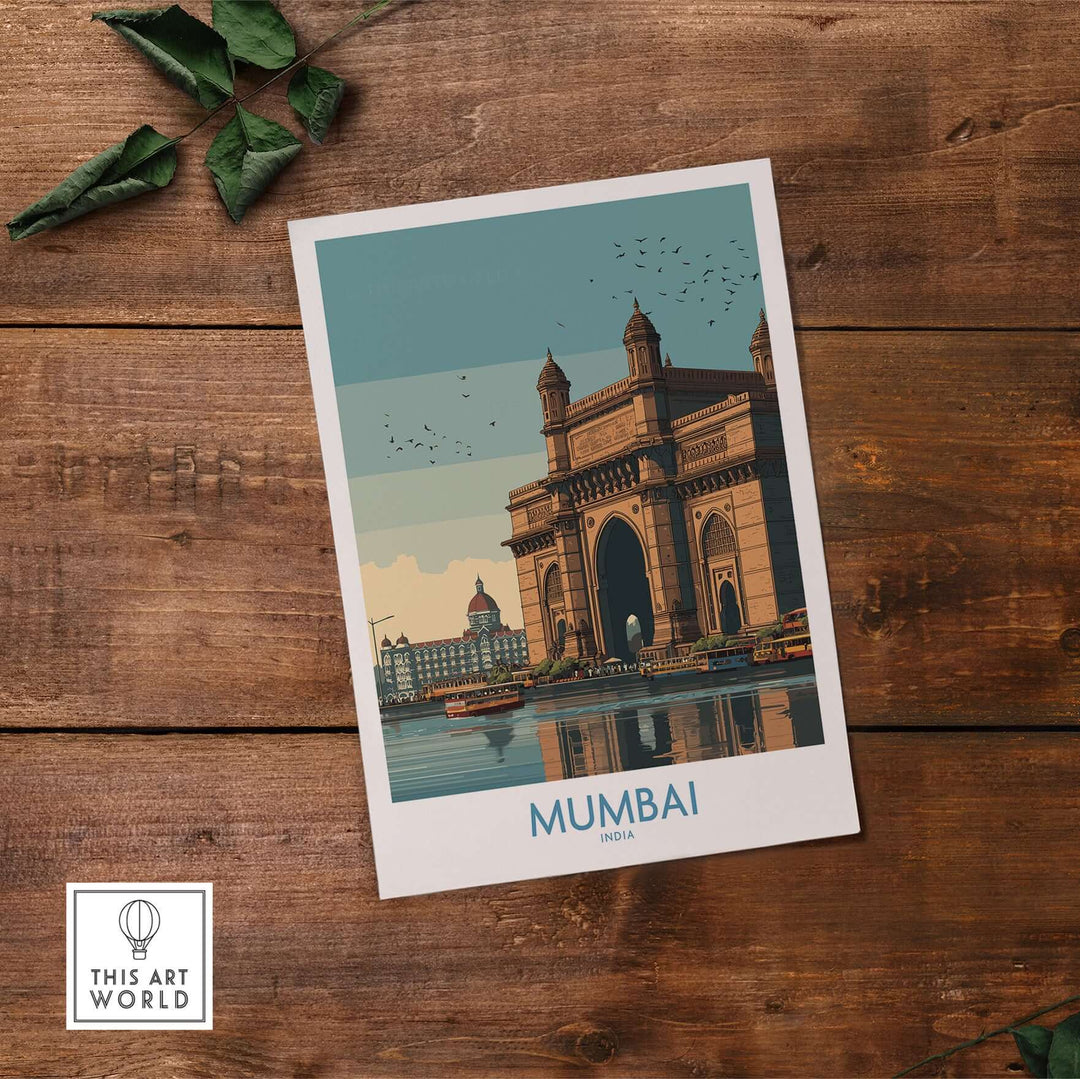 Mumbai travel print featuring the Gateway of India, showcasing architectural beauty and cultural heritage.