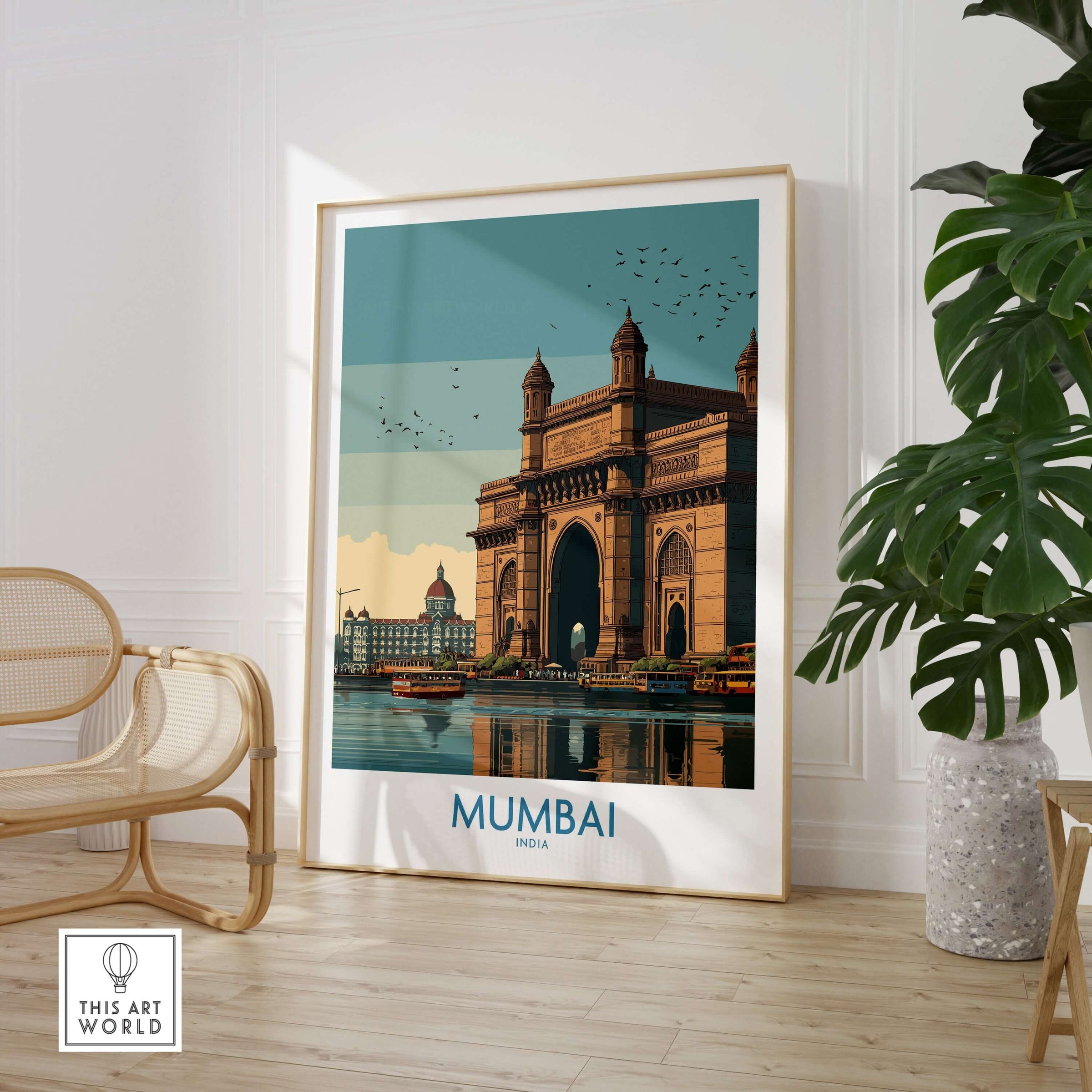 Mumbai India Travel Print - Gateway to India showcasing the iconic Gateway of India in a stylish interior setting.