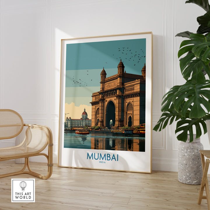 Mumbai travel print featuring the iconic Gateway of India, showcasing its architectural beauty and vibrant colors.