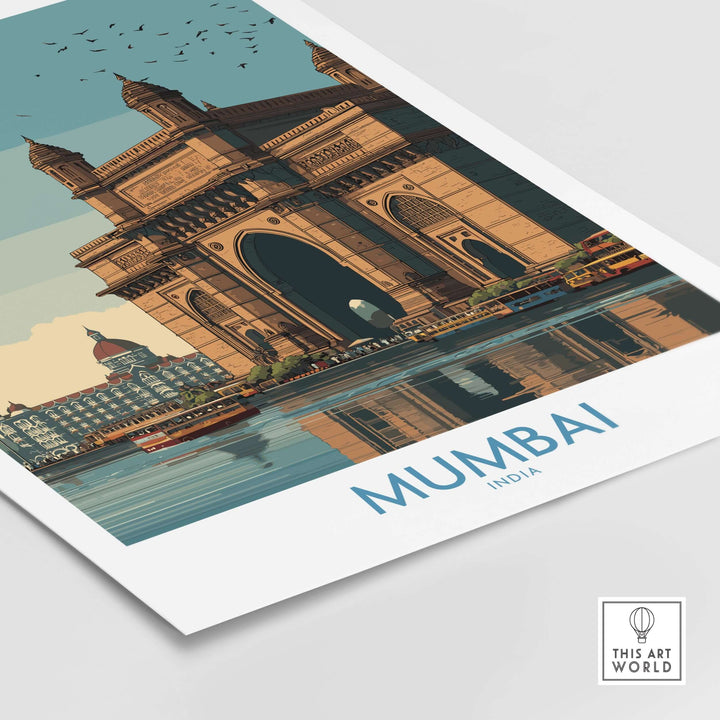 Mumbai travel print showcasing the Gateway of India, highlighting its architectural beauty and cultural significance.