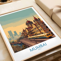 Mumbai India Victorian Architecture Wall Art - Indian Cityscape Decor showcasing historic skyline design with vibrant urban life.