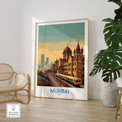 Mumbai India Victorian Architecture Wall Art - Indian Cityscape Decor showcasing a vibrant city skyline with colonial design.