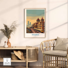 Mumbai India Victorian Architecture Wall Art - Indian Cityscape Decor in a stylish living room setting.