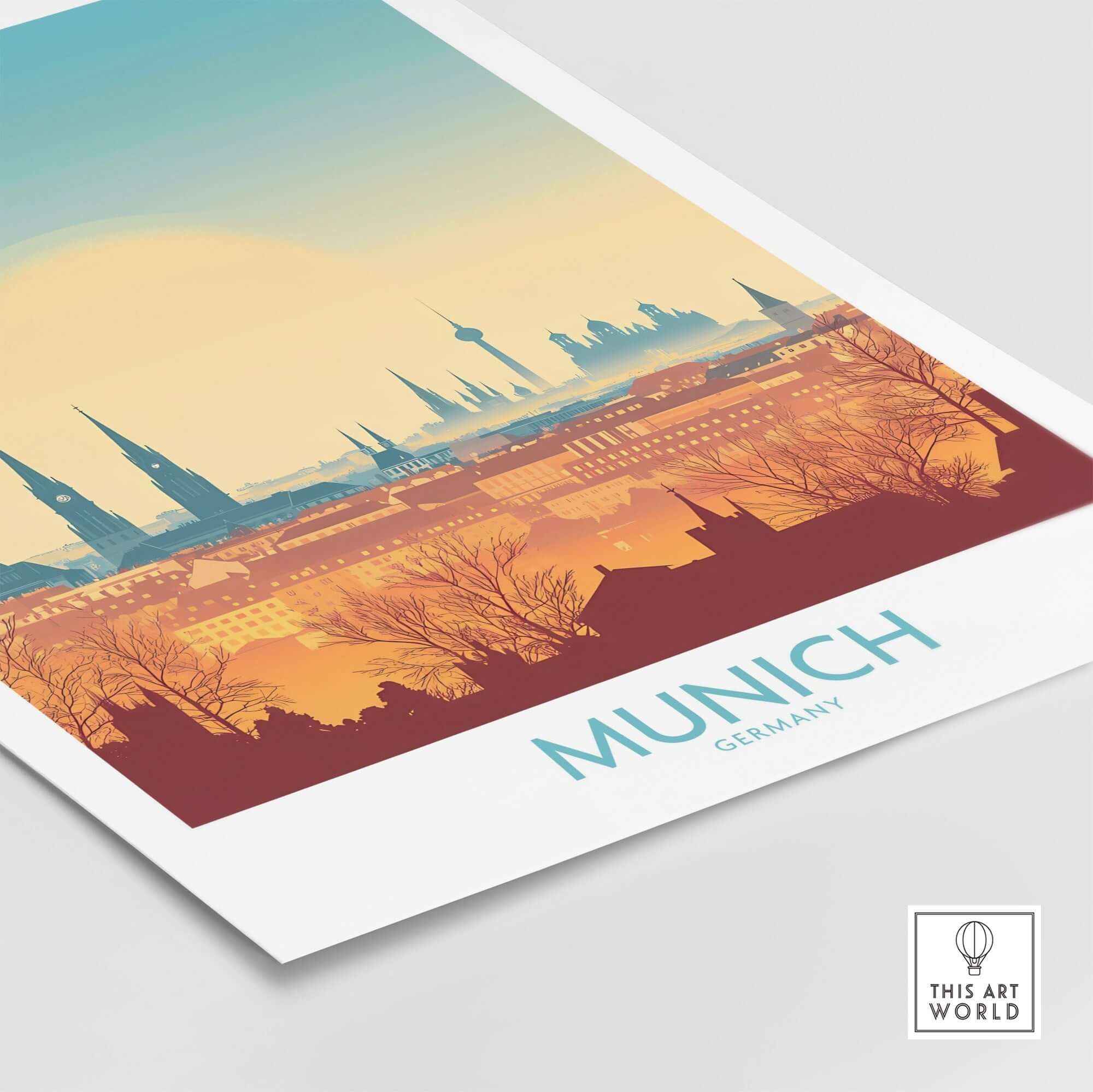 Munich Print Germany vibrant art print showcasing the skyline and culture of Munich, Germany, ideal for home or office decor.