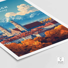 Munich Travel Print showcasing vibrant colors and intricate details of Munich's architecture and landscapes.