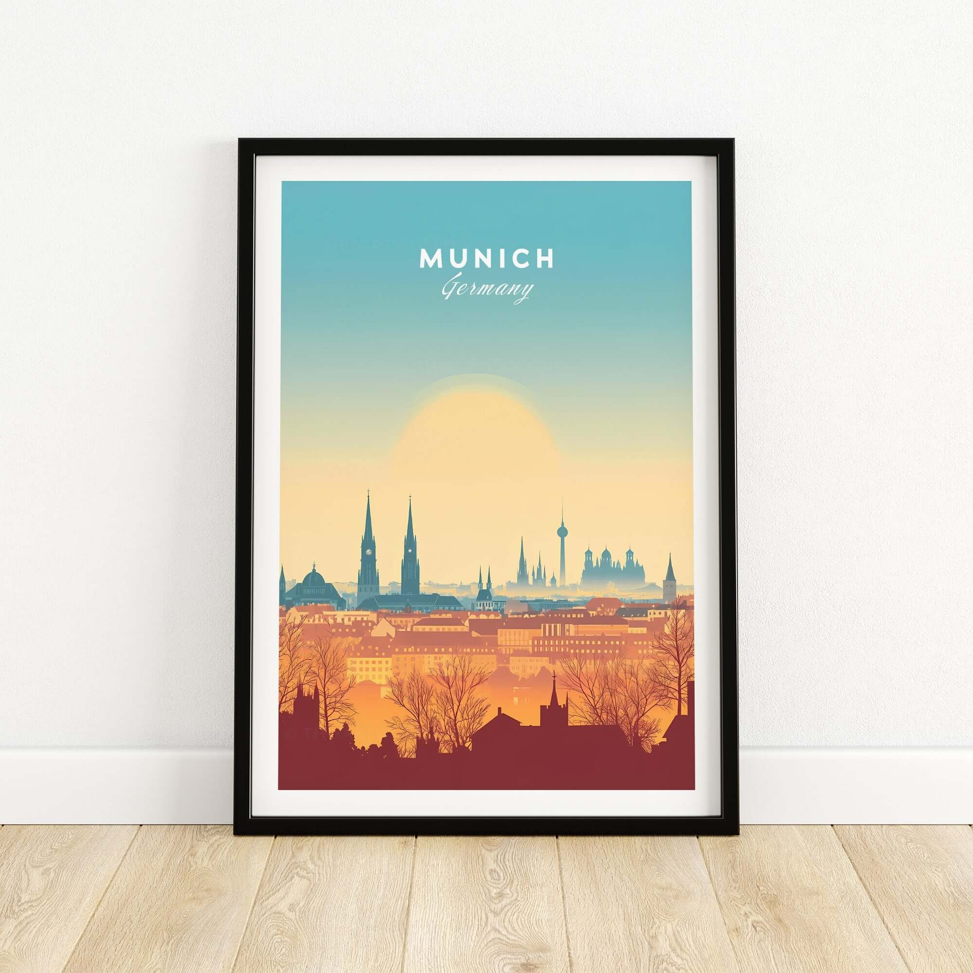 Stunning Munich Wall Art featuring a vibrant skyline of Munich, Germany in beautiful colors.