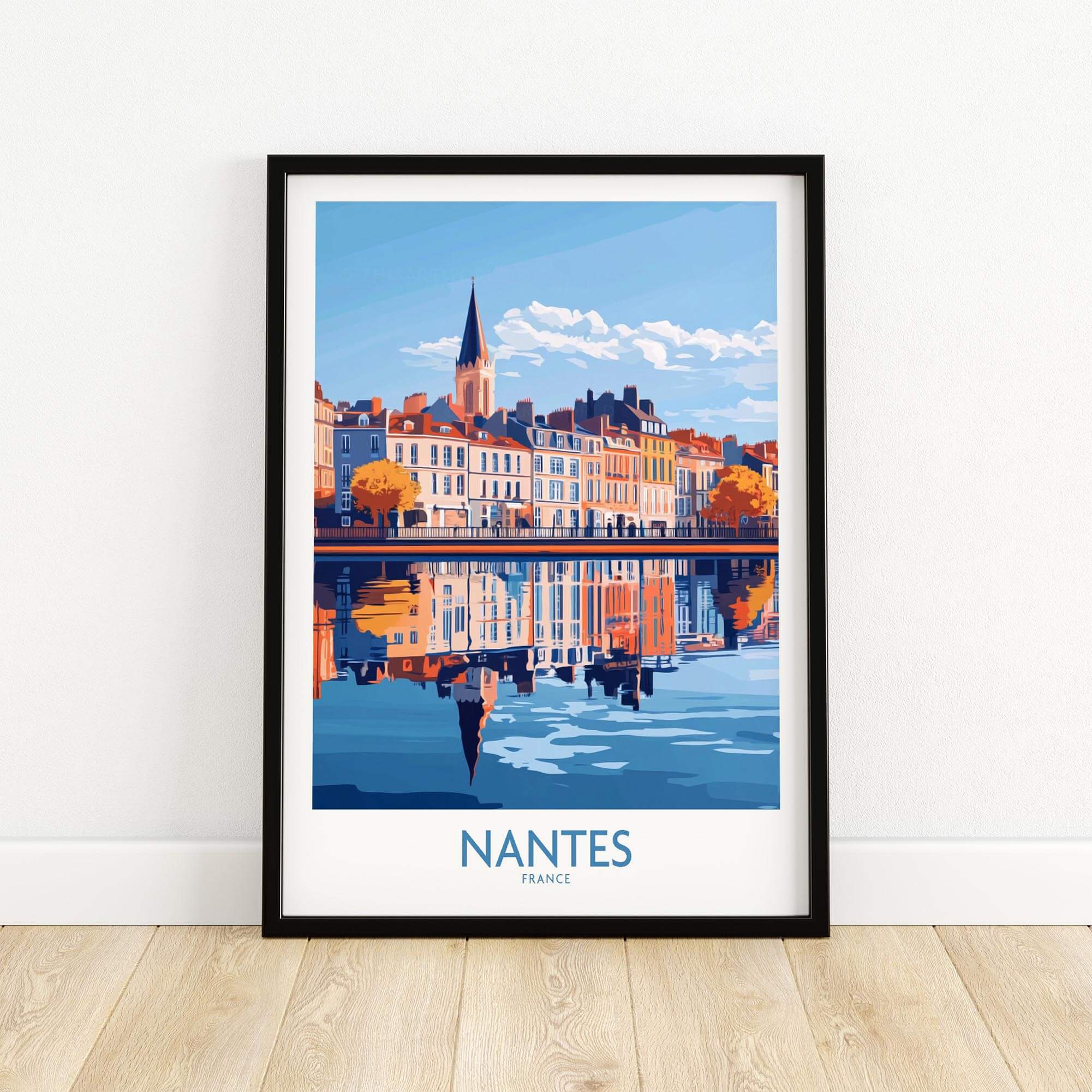 Nantes Poster France showcasing the picturesque architecture and reflections of Nantes, perfect for home decor.