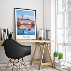 Nantes Poster France displayed in a chic office setting, showcasing the charm of Nantes, France.